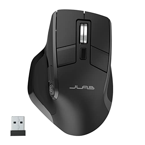 JLab Epic Wireless Mouse | Connect Via Bluetooth or USB Wireless Dongle | Multi-Device Toggle, Up to 3 Devices | OLED Display | Custom User Profiles | Adjustable Tracking | Full-Size | (1 Pack)