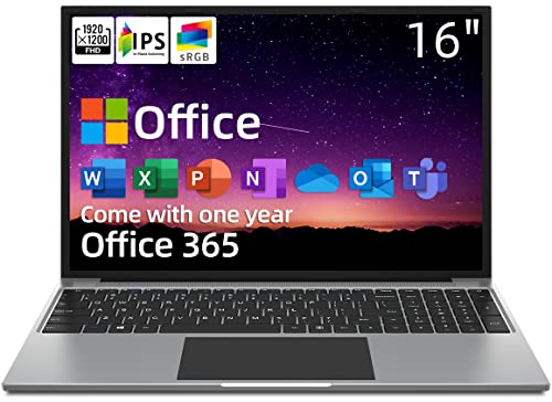 jumper Laptop 16 Inch FHD IPS Display (16:10), Intel Celeron Quad Core J4105, 4GB DDR4 128GB Storage, Windows 11 Laptops Computer with Office 365 1-Year Subscription Included, 4 Stereo Speakers,Gray