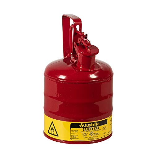 Justrite 10301 Type I Steel Flammables Safety Can, 4L Capacity, Red