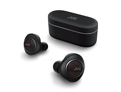 JVC Wood Carbon Driver (11mm) True Wireless Headphones, Bluetooth 5.2, Qualcomm Adaptive ANC with K2 Technology, 28 Hour Rechargeable Battery, Spiral Dot Pro Earpieces Included - HAFW1000T