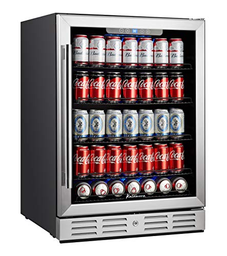 Kalamera 24 inch Beverage Refrigerator - 154 Cans Capacity Beverage Cooler- Fit Perfectly into 24" Space Built in Counter or Freestanding - for Soda, Water, Beer or Wine -with Blue Interior Light