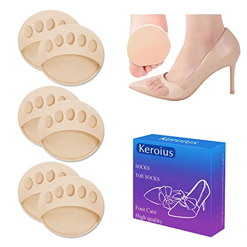 Keroius Invisible Breathable Honeycomb Fabric Ball of Foot Pads, Thickened Soft Metatarsal Cushions Socks for Flats High Heels, Prevention Pain Relief Reusable