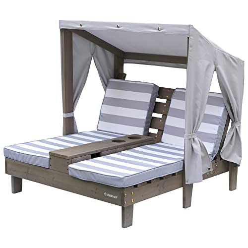 KidKraft Wooden Outdoor Double Chaise Lounge with Cup Holders and Cushions, Kid's Patio Furniture, Gray, Gift for Ages 3-8 , Grey