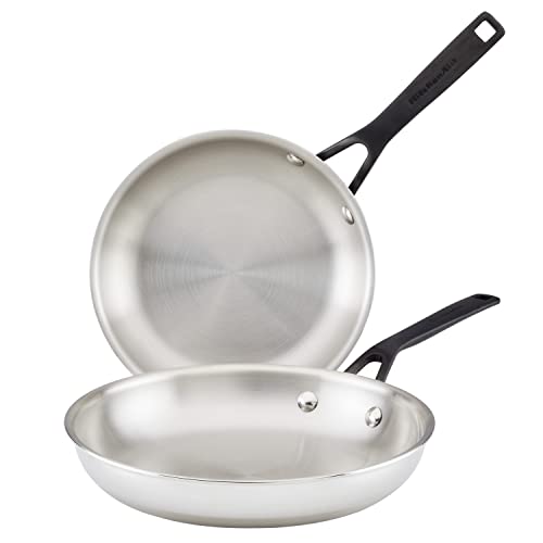 KitchenAid 5-Ply Clad Polished Stainless Steel Frying Pan Set/Skillets, 8.25 Inch and 10 Inch
