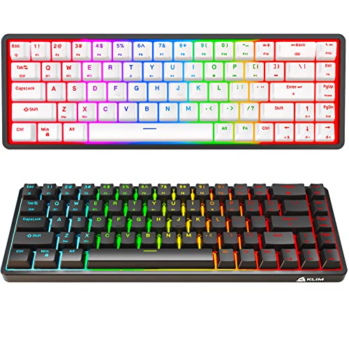 KLIM Shift Wireless Mechanical Keyboard 60% - New 2023 - Hotswap RGB Extra 69 keycap Set - Backlit Keyboard Mini Wireless 2.4Ghz & Bluetooth 60% Percent Gaming Keyboard - PC Gamer Win/Mac