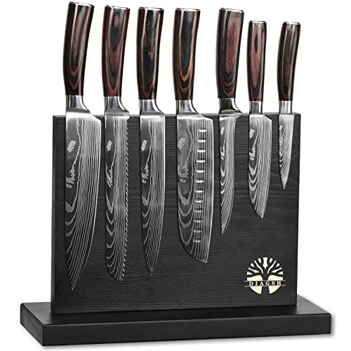Knife Sets For Kitchen with Block Diagsh 7 Piece Hand-Forged High Carbon Stainless Steel Knives with Magnetic Holder Solid and Safe-Perfect for Novice to Professional Chefs.