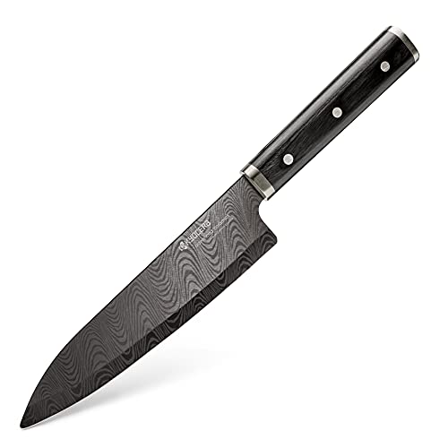 Kyocera Premier Elite Ceramic Chef's Knife with Triple-Riveted Handle, 7", Black