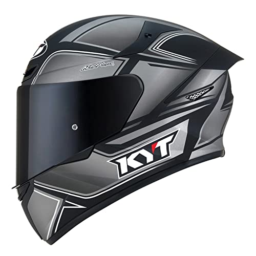 KYT TT-Course Full Face Motorcycle Helmet with Clear Visor DOT & ECE Approved Premium Quality & Compact Lightweight Street Bike Motorcycle Helmets for Adults (Medium , Tourist Matte Cool Grey)