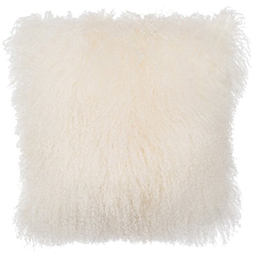 Lamb Fur Pillow Cover (20" x 20" Natural White Mongolian Fur Pillow Sham): Farmhouse White Throw Pillow Cover, Fluffy Real Sheep Throw Pillow, Vintage Pillow Cover for Couch by SLPR