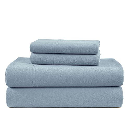 LANE LINEN 100% Cotton Flannel Sheets Set - Flannel Sheets Twin, 3-Piece Bed Sheets - Lightweight Bedding,Brushed for Extra Softness,Breathable, 15" Deep Pocket (Fits Upto 17" Mattress) - French Blue