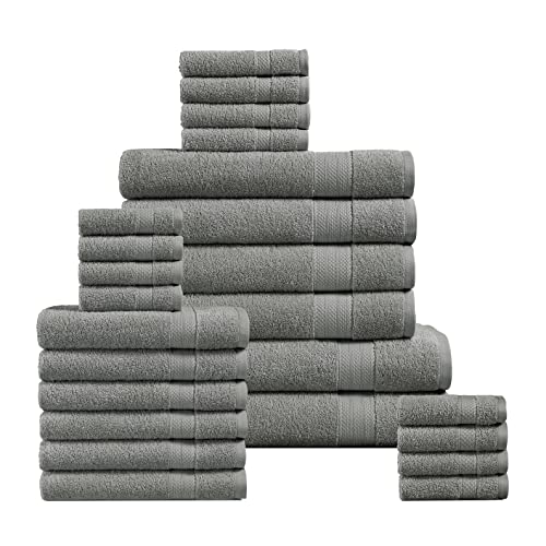 LANE LINEN Space Grey Bath Towels for Bathroom Set - 100% Cotton 24 PC Absorbent Towel 2 Oversize Sheets 4 Gray 6 Hand 8 Wash Cloths Fingertip