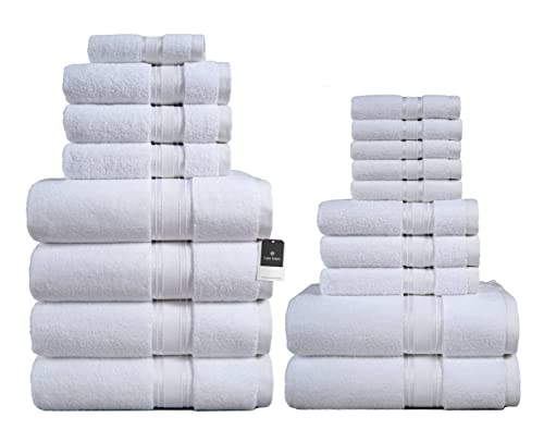 LANE LINEN White Bath Towels - Sets for Bathroom Quick Dry 6 Hand Wash Cloths 100% Cotton Soft Extra Absorbent Shower
