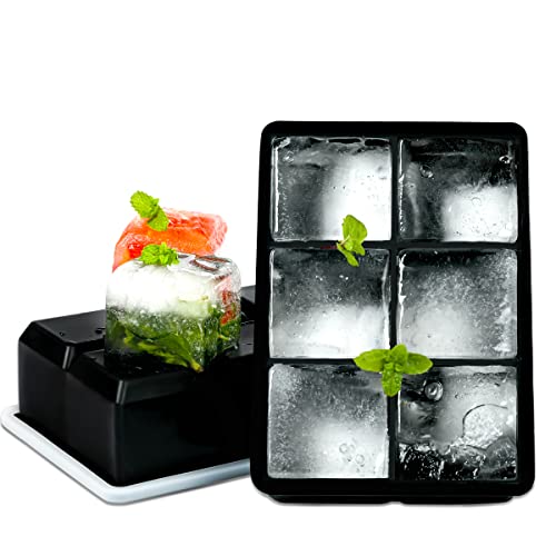 Large Ice Cube Tray 2 Pack Silicone Ice Cube Trays with Lid for Freezer Stackable Ice Cube Mold for Making Large Square Ice Cubes for Cocktails & Bourbon- Black