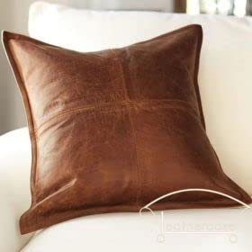 LEATHEROOZE Leather Throw Pillow-Home Decor-Rustic Farmhouse-Decorative Pillows-Fine Leather Cushion-Brown-Accent Pillow-Lambskin Leather (12x20 inches)
