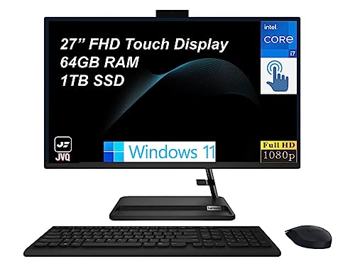 Lenovo IdeaCentre 3 All-in-One Desktop, 27" FHD Touchscreen Display, 13th Intel Core i7-13620H, 64GB RAM, 1TB SSD, Webcam, HDMI, Wireless Mouse & Keyboard, Wi-Fi 6, Windows 11 Home, JVQ MP