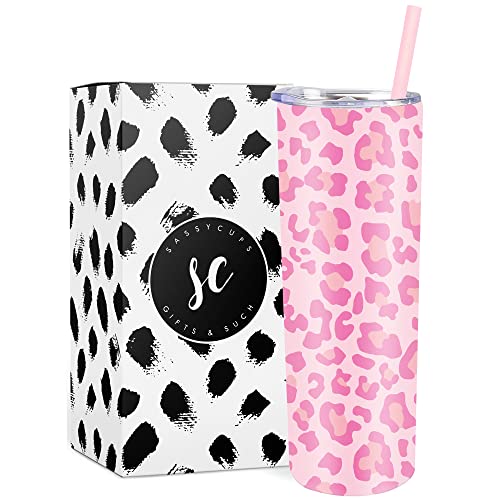 Leopard Print Vacuum Insulated Stainless Steel Skinny Tumbler with Straw - Coffee Mug with Lid, Tea Cup for Travel, Pet Mom, Pet Dad Gifts for Pet Lovers - Insulated Water Bottle - Woman Travel Mug