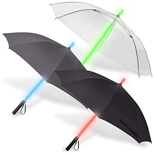 Liberty Imports 3 PACK - LED Lightsaber Light Up Umbrellas with 7 Color Changing Effects | Windproof Golf Umbrellas with Flashlight Handle (Ed.1)