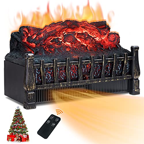 LIFEPLUS Electric Fireplace Log Heater, 21 Inch Fireplace Insert w/Remote Control 8H Timer Realistic Flame Ember Bed Adjustable Brightness, Overheat Protection, Fake Fire for Christmas Home Decor