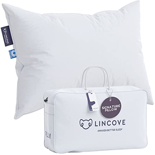 Lincove Signature 100% Natural Canadian White Down Luxury Sleeping Pillow - 800 Fill Power, 500 Thread Count Cotton Shell, Made in Canada, Standard - Medium, 1 Pack