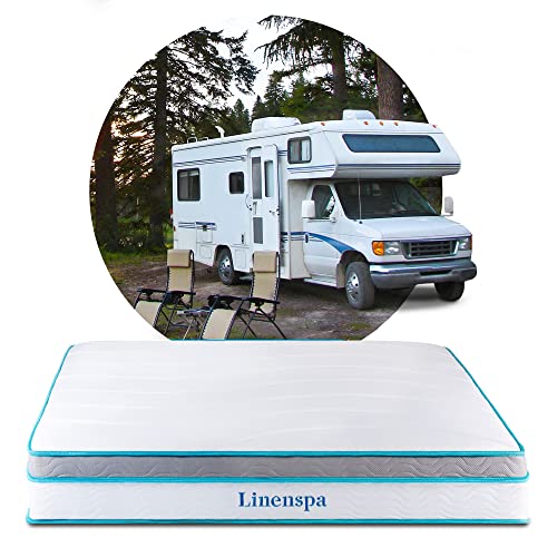 LINENSPA 10 Inch Memory Foam and Innerspring Hybrid – RV, Trailer, & Camper Mattress – Cooling & Conforming Support – Short Queen Size – Medium Feel – Bed in a Box – CertiPUR-US Certified