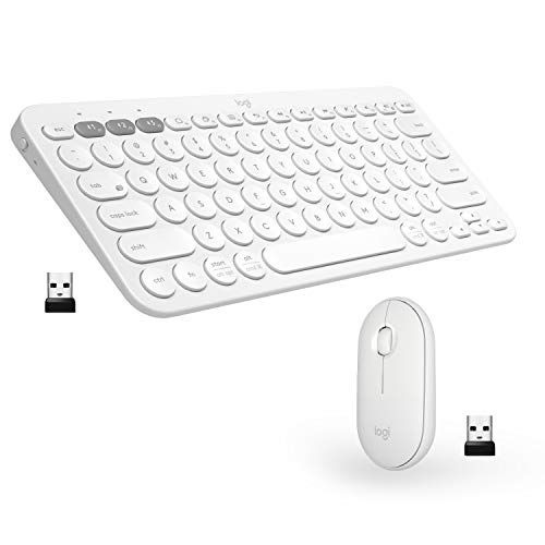 Logitech K380 + M350 Wireless Keyboard and Mouse Combo - Slim Portable Design, Quiet clicks, Long Battery Life, Bluetooth connectivity, Multi Device with Easy-Switch for Mac, Chrome OS, Windows-White