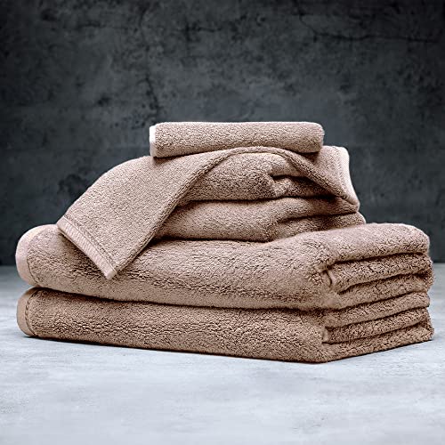 LUXOME Spa Collection 6-Piece Bath Towel Set | 100% Viscose from Bamboo & Cotton Blend | Highly Absorbent | Odor Resistant | Driftwood (Tan)