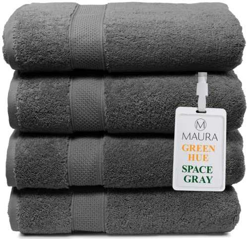 Luxurious Extra Large Turkish Bath Towel Sets 4pc - Ultra Soft, Thick, Plush & Highly Absorbent Premium Hotel & Spa Quality Oversized Cotton Towels for Adults - Enhance Your Bathroom - Space Gray