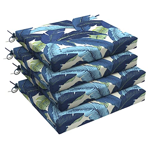 LVTXIII Outdoor Seat Cushions Set of 4 Square Corner Chair Cushions with Ties, Patio Chair Pads for Home Office and Patio Garden Furniture Decoration 18.5"x16"x2", Swaying Palms Blue