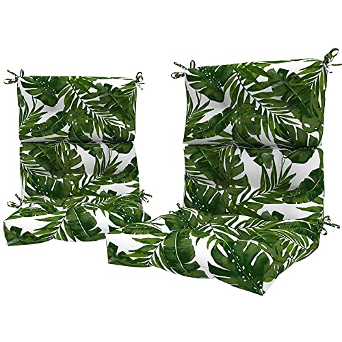 LVTXIII Outdoor Seat/Back Chair Cushion Patio Tufted High Back Cushion, Seasonal Replacement Rocking Chair Cushion with Ties (22” W x 20D”, Set of 2, Palm Green)