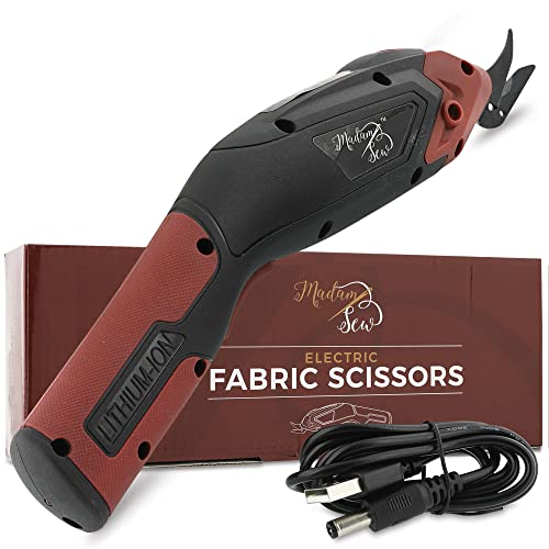 Madam Sew Electric Scissors for Fabric Cutting, Heavy Duty Cordless Shears with USB Rechargeable Battery, Trigger Operation and Non-Slip Grip Cuts Denim, Wool, Leather - REPLACEMENT BLADES AVAILABLE