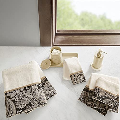 Madison Park Aubrey 100% Cotton Luxurious Bath Towel Set Highly Absorbent, Quick Dry, Jacquard Paisley Design, Hotel & Spa Quality for Bathroom Decor, Multi-Sizes, Black 6 Piece