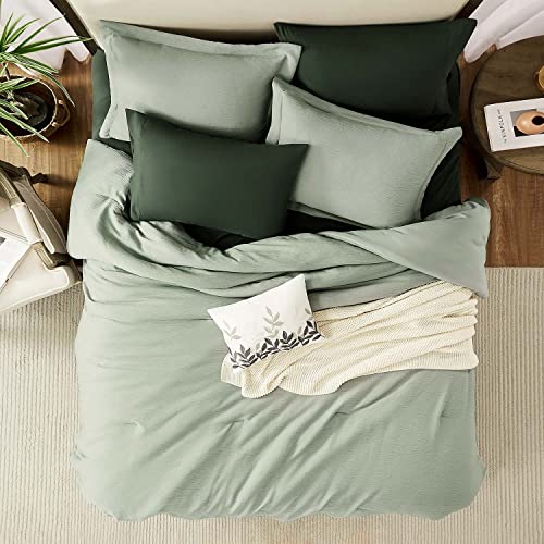 MaiRêve Sage Green Comforter Set, Textured Design Minimalist Queen Size, All Season Comfortable Bedding Sets 8 Pieces with Comforters, Sheets, Pillowcases & Shams ( 90"x90")