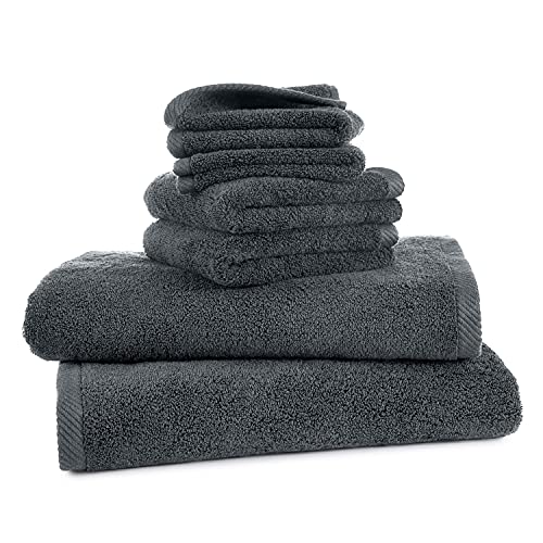 Martex Izawa Low Lint Premium Cotton Bath Towel Set- Colors Vary - Charcoal Gray, 6-Piece