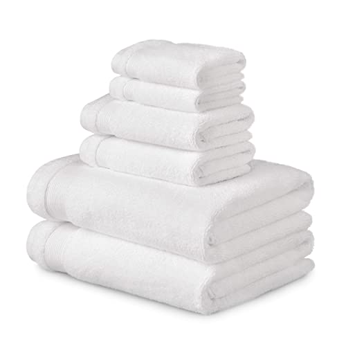 MARTHA STEWART Cotton Bath Towels Set - 6 Piece, 2 Bath Towels - 2 Hand Towels - 2 Washcloths, Quick Dry, Plush, Absorbent Bathroom Towels, Bathroom Essentials, MADE IN GREEN Certified, White
