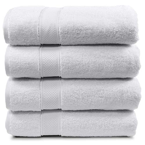Maura Luxurious Extra Large Turkish Bath Towel Sets 4pc - Ultra Soft, Thick, Plush & Highly Absorbent Premium Hotel & Spa Quality Oversized Cotton Towels for Adults - Enhance Your Bathroom - White
