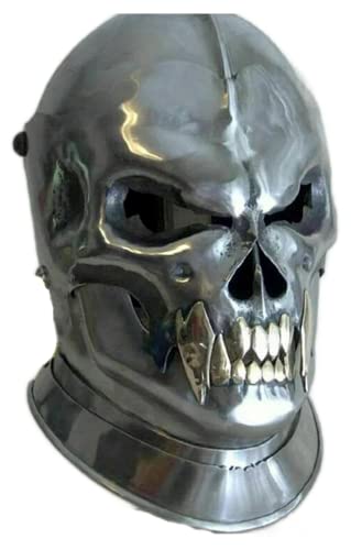 Medieval Old Demonic Ghost Skull Helmet, Gravitate Design, Full Face Helmet Solid Battleground Helmet For Warrior A Great 12 Century Item For Sca/Larp/Collection By Relic Handicrafts Silver 26 inches