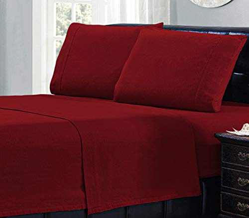 Mellanni Cotton Flannel Sheets Queen Size - Pill, Wrinkle & Shrink Resistant - Burgundy Sheets Queen Size - Warm, Double Brushed - Fitted Sheet, Flat Sheet & 2 Pillowcases (Queen, Burgundy)