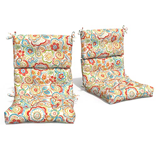Melody Elephant Outdoor Rocking Chair Cushions, Non-Skid Slip Backed Sun Lounger Chair Cushions, High Back Chair Cushion for Patio Chairs, 44"x22"x4", Set of 2, Flower Multi