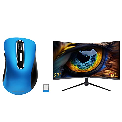 memzuoix 2.4G Wireless Mouse,27 Inch QHD Gaming Monitor 165Hz Curved PC Monitor (Blue Mouse + Curved Gaming Monitor)