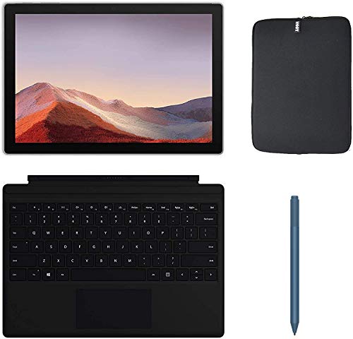 Microsoft Surface Pro 7 12.3” (2736x1824) 10-Point Touch Display Tablet PC + Type Cover + Surface Pen + Laptop Sleeve, Windows 11 Home (Platinum, Intel Core i5 | 8GB | 128GB)