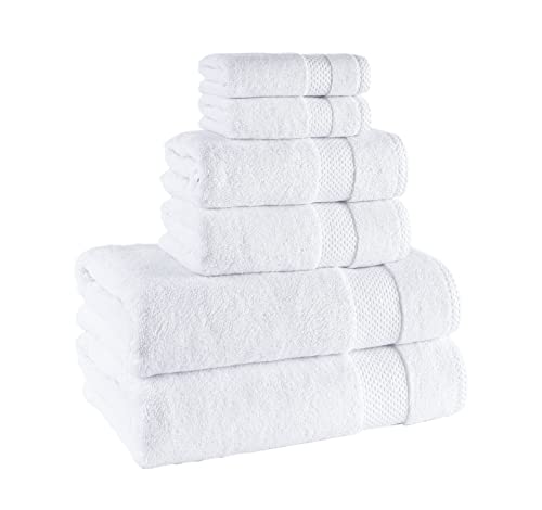 MK HAVLU Soft Plush and Absorbent 6 Piece Towel Set of 6 for Bathroom 100% Turkish Cotton Bath Towels Best Bath Towels Set Luxury Bath Towel Sets 2 Bath Towels 2 Hand Towel 2 Washclothes (White)