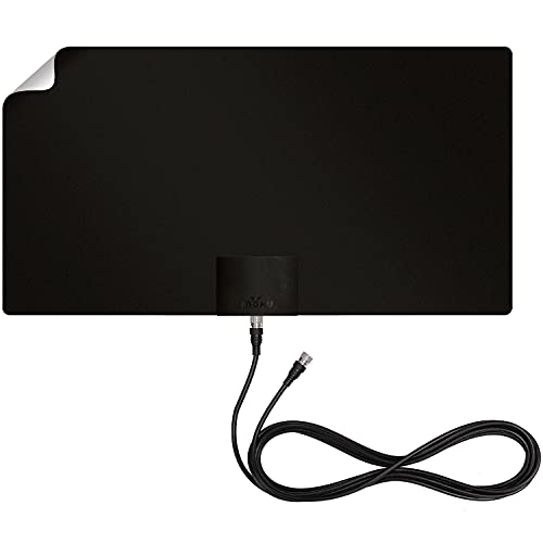 Mohu Leaf Supreme Pro Amplified Indoor TV Antenna, 65-Mile Range, Signal Indicator, UHF/VHF Multi-Directional, Paper-Thin, 12 ft. Detachable Coaxial Cable, Reversible, 4K-Ready HDTV, MH-110160