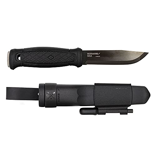 Morakniv Garberg Carbon Steel Full-Tang Fixed-Blade Survival Knife with Sheath and Fire Starter, Black, 4.3 Inch