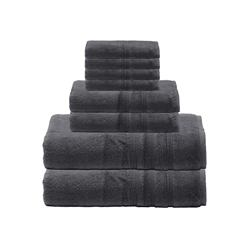 Mosobam 700 GSM Luxury Bamboo Viscose 8pc Large Bathroom Set, Charcoal Grey, 2 Bath Towels 30X58 2 Hand Towels 16X30 4 Face Washcloths (Wash Cloth) 13X13, Turkish Towel Sets, Quick Dry, Dark Gray