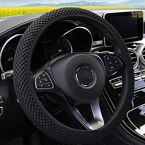 MRTIOO Breathable Stretch Elastic Steering Wheel Cover, Cool in Summer and Warm in Winter, Soft Microfiber Ice Silk Cloth Fabric, Universal 14.5-15 in, Fit Suvs, Vans, Sedans, Cars, Trucks - Black