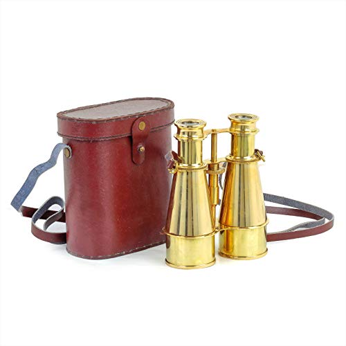 Nagina International 6" Brass Nautical Pirate's Spotting Scope Brass Binocular with Genuine Handmade Leather Case | Maritime Functional Survey Instrument with Bag