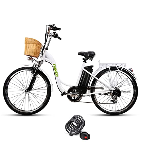 NAKTO Electric Bike, 350W Electric Bicycles - Up to 45 Miles and 20+ MPH Electric City Commuter Bicycle - Removable 36V/10A Battery and 6-Speed Gear 26" Electric Bike for Adults