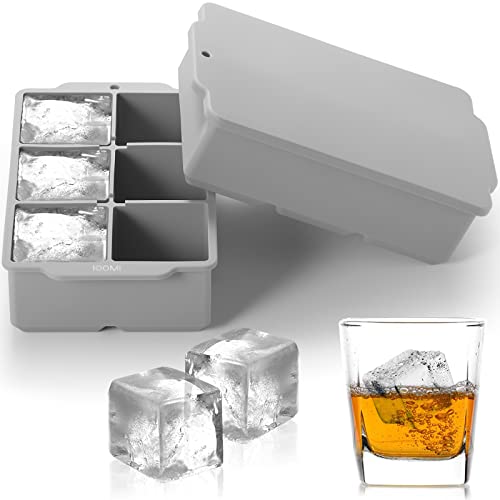 Nax Caki Large Ice Cube Tray with Lid Pack of 2, Stackable Big Silicone Square Ice Cube Mold for Whiskey Cocktails Bourbon Soups Frozen Treats, BPA Free