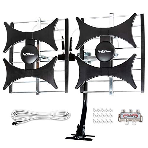 Newest 2021 Five Star Multi-Directional 4V HDTV Antenna - up to 200 Mile Range, UHF/VHF, Indoor, Attic, Outdoor, 4K Ready 1080P FM Radio, Supports 4 TVs Plus Installation Kit and Mounting Pole
