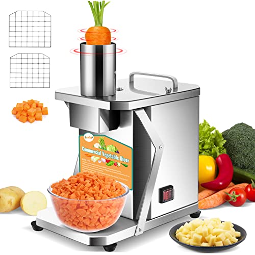 Newhai Commercial Vegetable Chopper Automatic Fruit Dicing Machine with 5/16’’ 15/64’’ Blade Stainless Steel for Potatoes Carrots Cubes Restaurant Use 110V